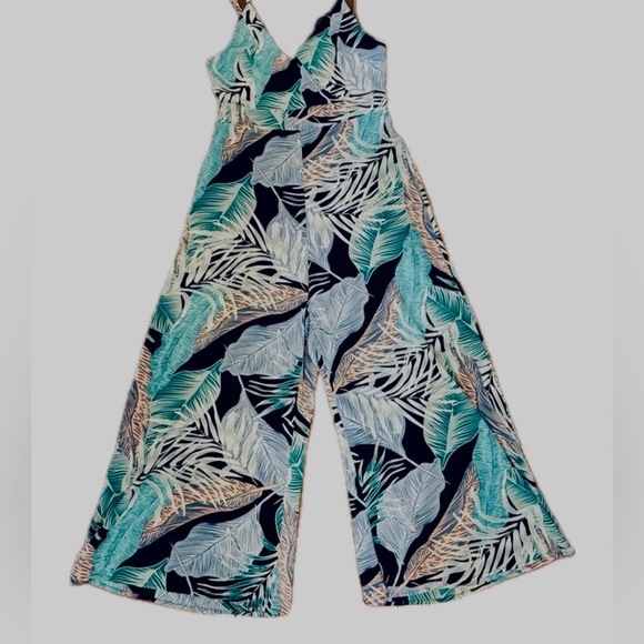 Blue Blush Size Large One Piece Jumpsuit Sleeveless Tropical Vacation ti… - Picture 1 of 12